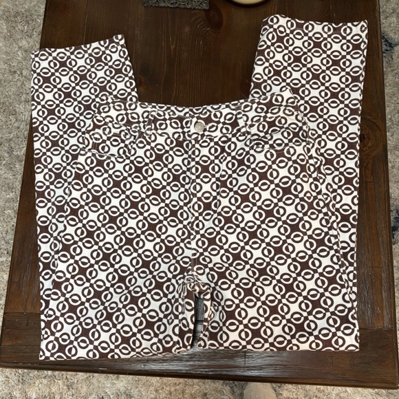 PEPPERMAYO BROWN HI RISE GEOMETRIC RETRO STRAIGHT LEG MODERN JEAN TROUSERS SZ 6 - Picture 4 of 10